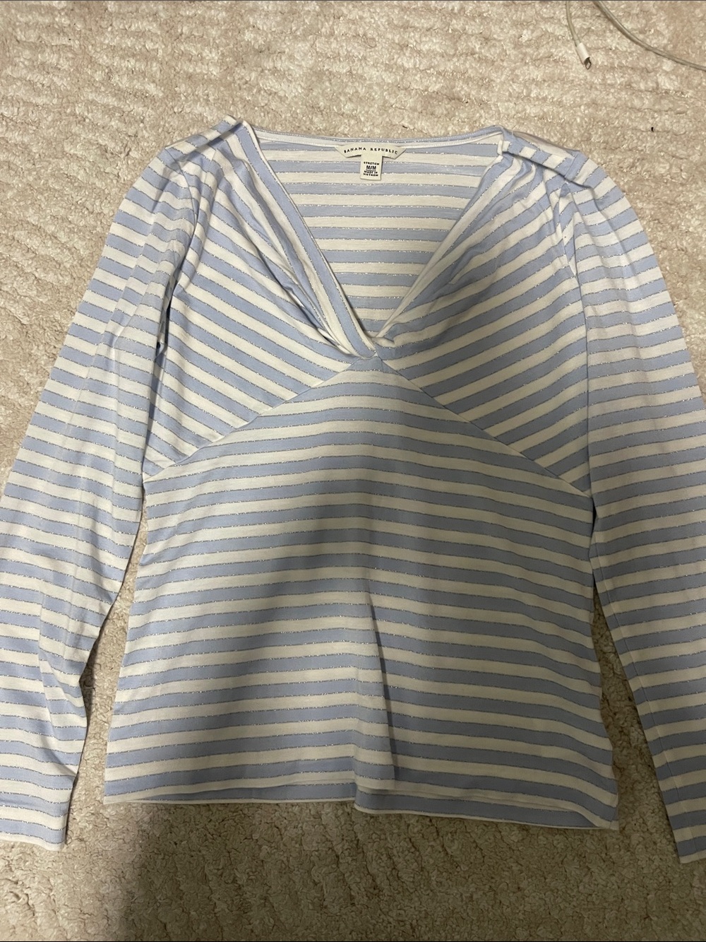 Banana Republic Light Blue & White Striped V‑Neck Long Sleeve Top
